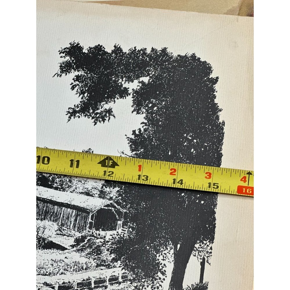 Louise Lawrence Poem The Old Covered Bridge Sketch Drawing Unframed Vintage - Picture 6 of 6
